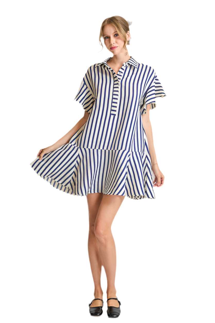 Striped Flounce Shirt Dress