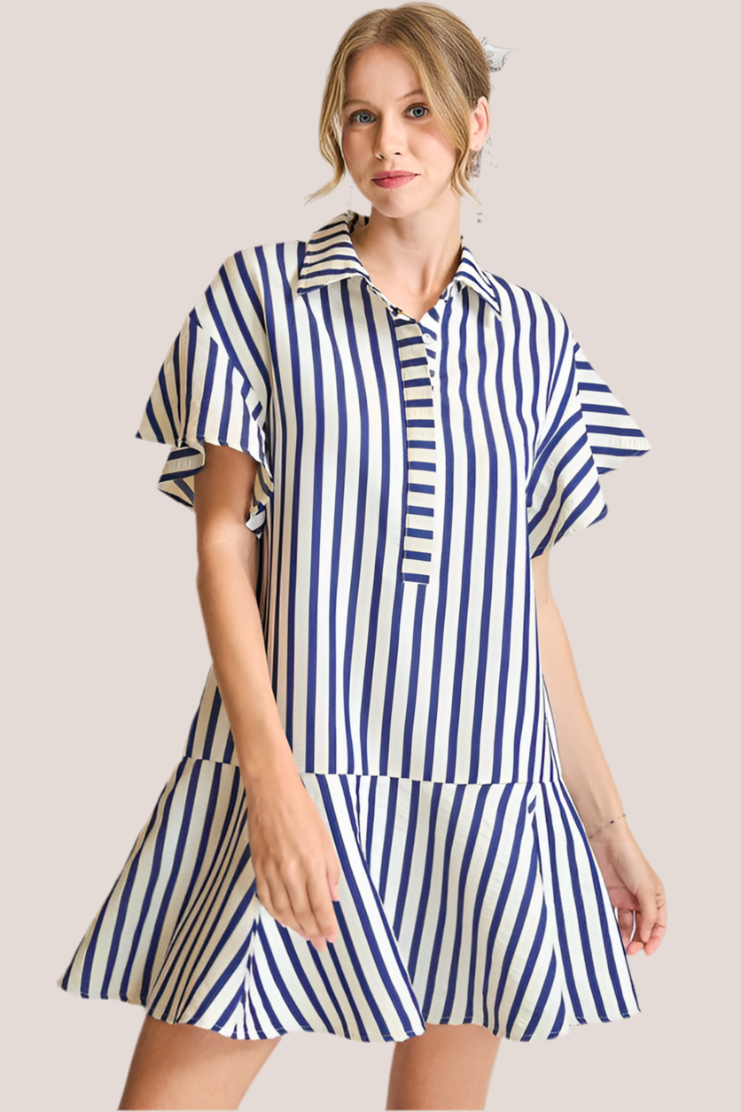 Striped Flounce Shirt Dress