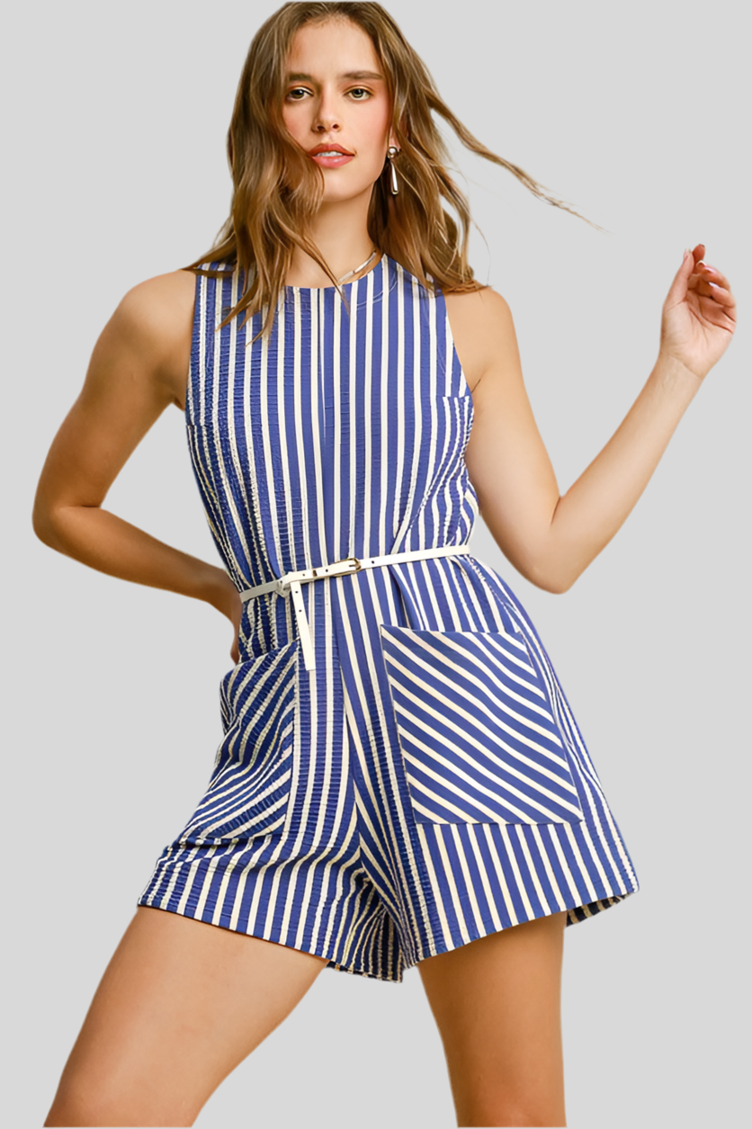 Nerissa Blue Stripes Romper