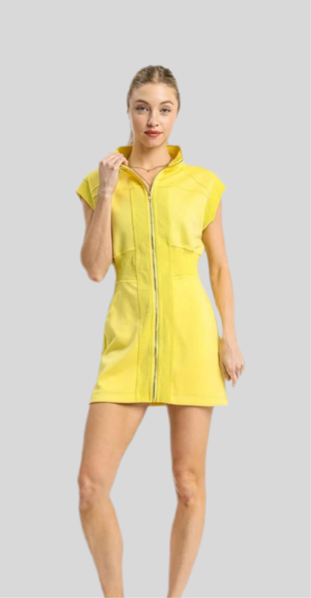 Ice Lemon Zipper Short Dress