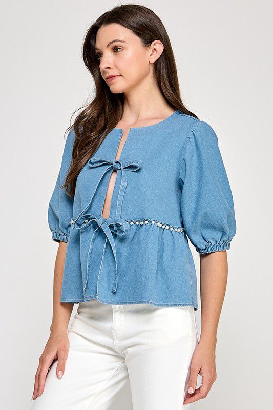 Denim Pearl Blouse
