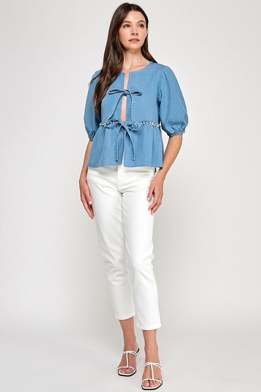 Denim Pearl Blouse