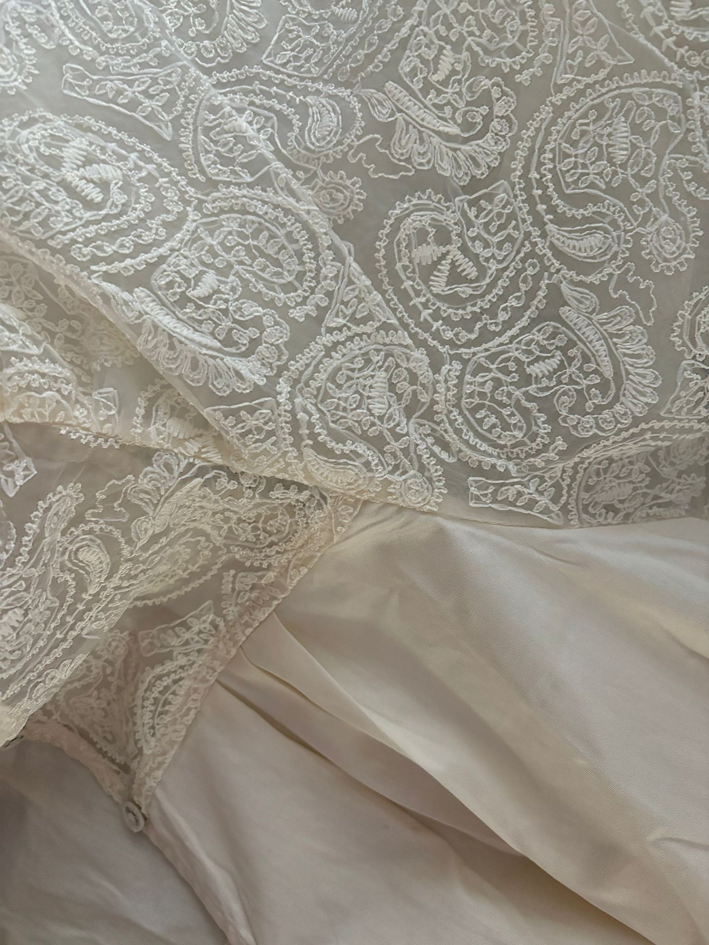 Sweet Cream Elegant Textured Sleeves Blouse