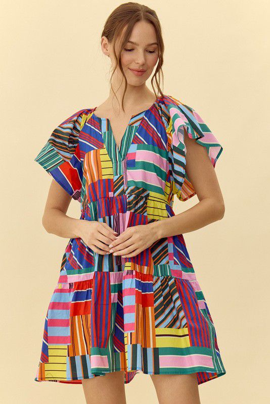 Maze Colorful Print Bell Sleeves Dress