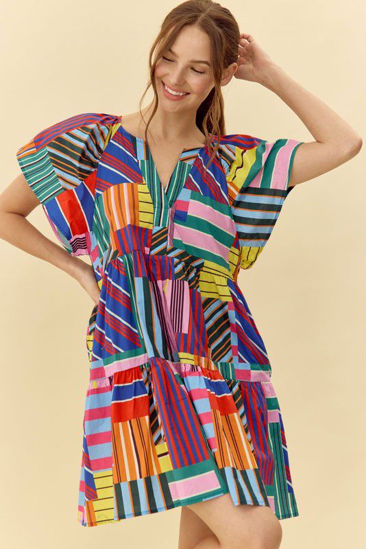 Maze Colorful Print Bell Sleeves Dress