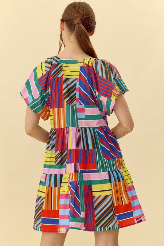 Maze Colorful Print Bell Sleeves Dress
