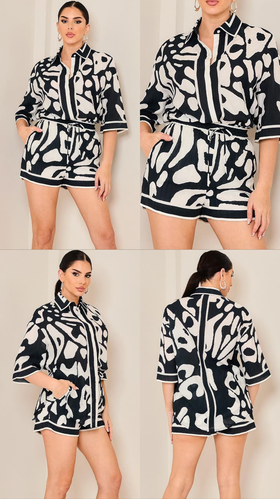 Kenia Navy & Cream Short Set