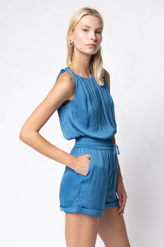 Blue Cloud Twisted Shoulder Romper