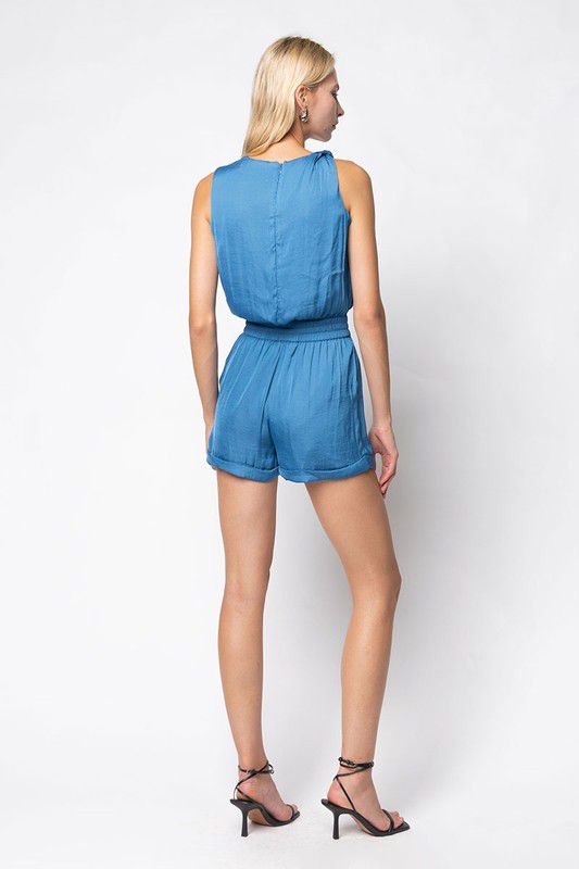 Blue Cloud Twisted Shoulder Romper