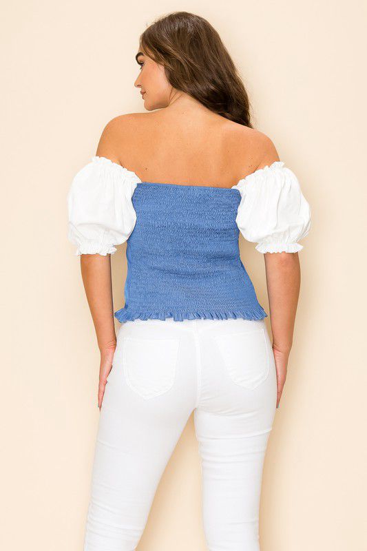 White Denim Off Shoulder Cloud Top