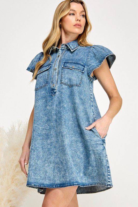 Angel Distressed Denim Button Front Shirt Dress