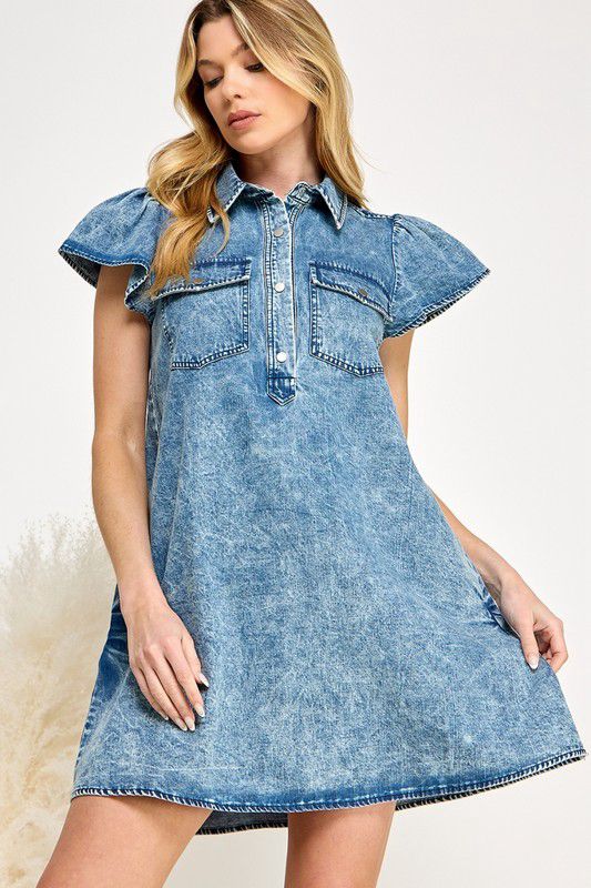 Angel Distressed Denim Button Front Shirt Dress