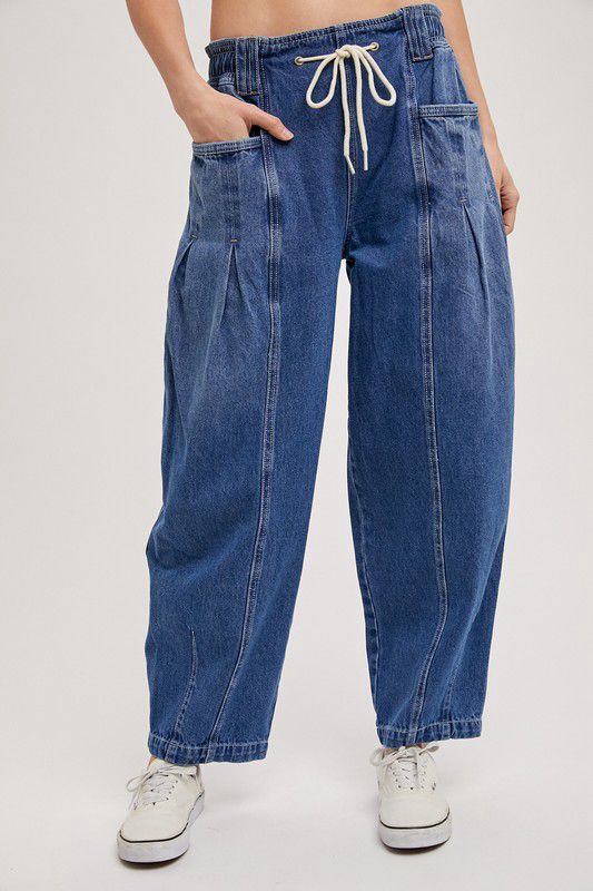 Tiana’s Denim Barrel Low Rise Cord Drawstring Pull On Jeans