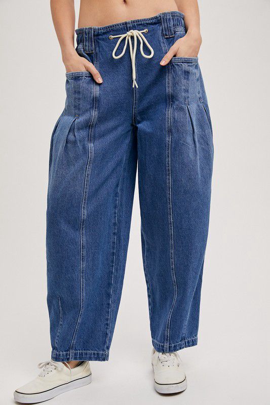Tiana’s Denim Barrel Low Rise Cord Drawstring Pull On Jeans