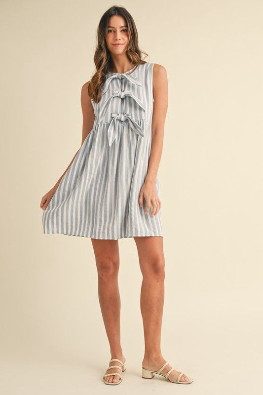 Vertical Striped Front Bow Detail Dress