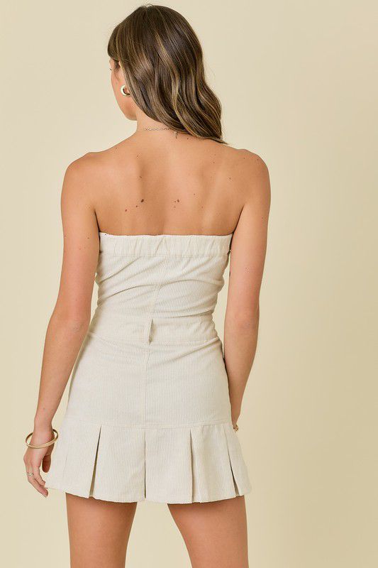 Sarah Solid Corduroy Strapless Mini Dress - Off White