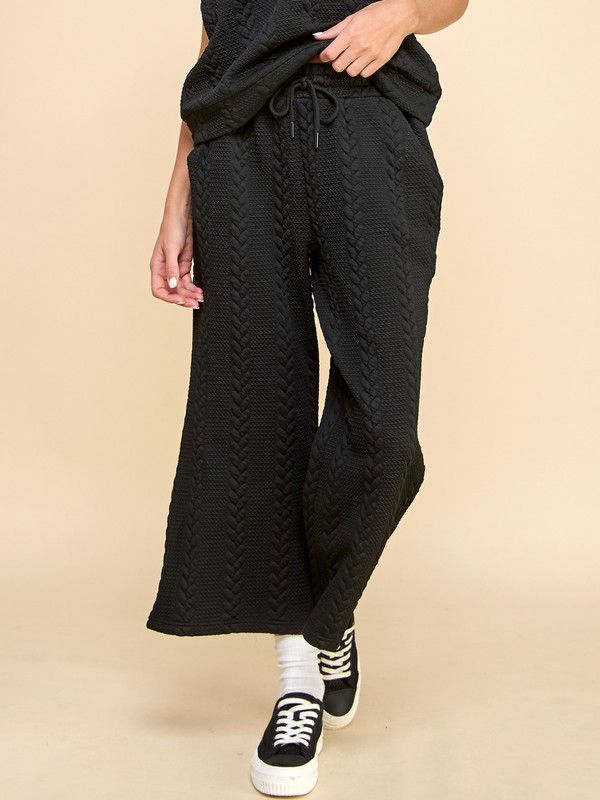 Ruby Black Textured Ruffle Top and Pant Traveler Set