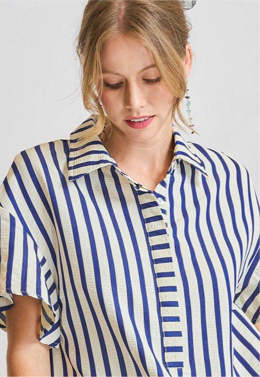 Striped Flounce Shirt Dress