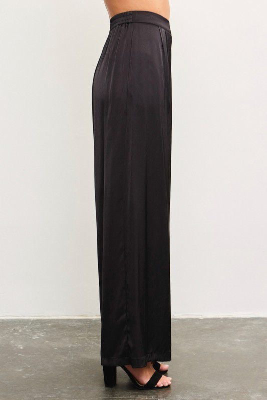 Judith Black Banded Satin Wide Leg Pants