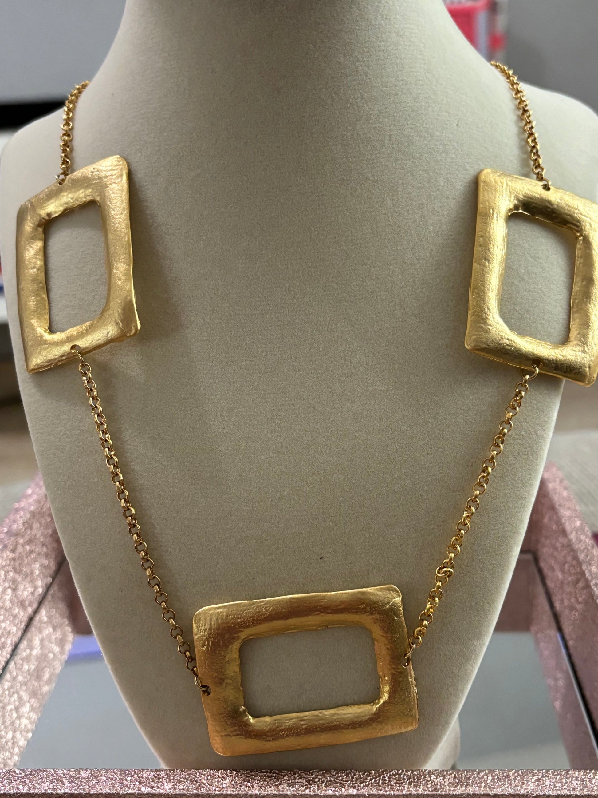 Gold Rectangle Squared Necklace and Ring Set