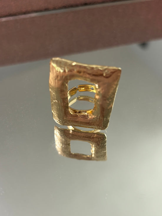 Gold Rectangle Squared Necklace and Ring Set