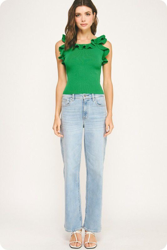 Emerald Green Ruffle Top