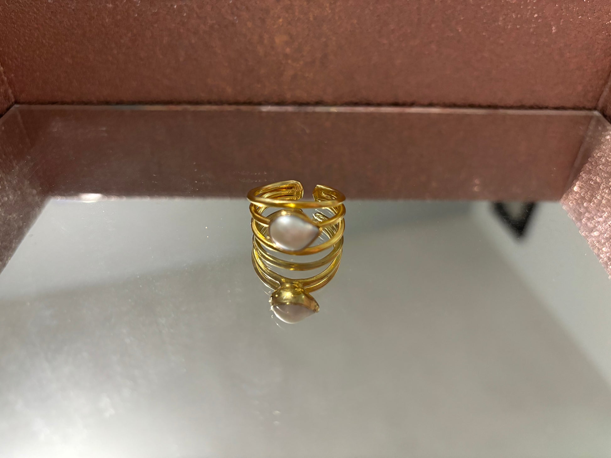 Gold White Pearl Adjustable Ring