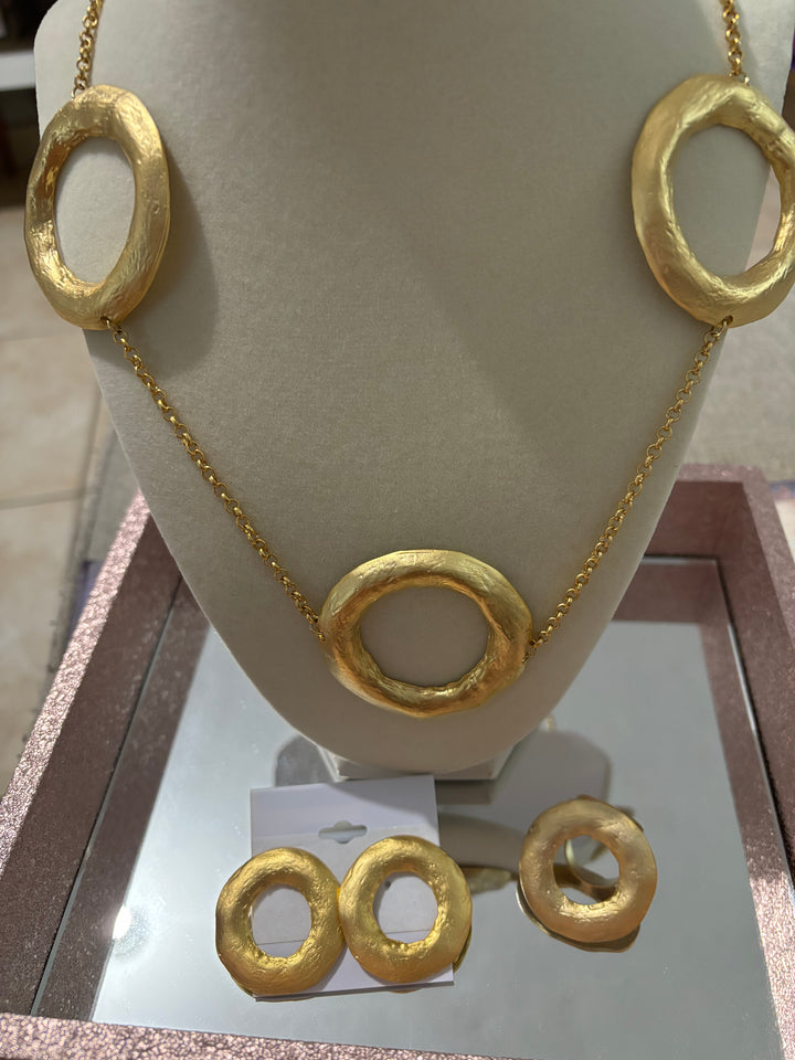 Gold Circled Necklace, Ring & Earrings Set