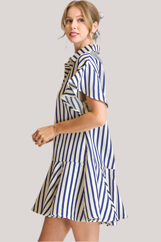 Striped Flounce Shirt Dress