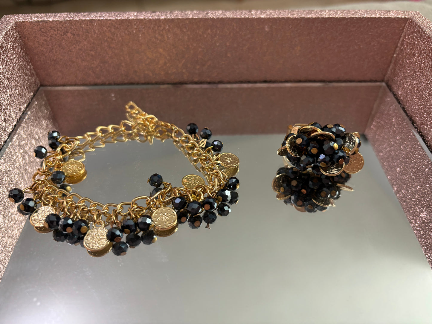 Gold Black Multi Stones Set