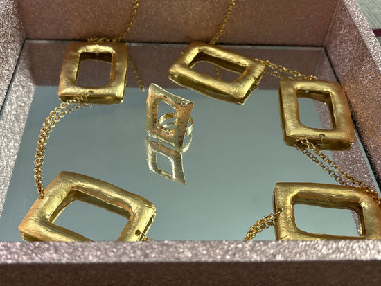 Gold Rectangle Squared Necklace and Ring Set