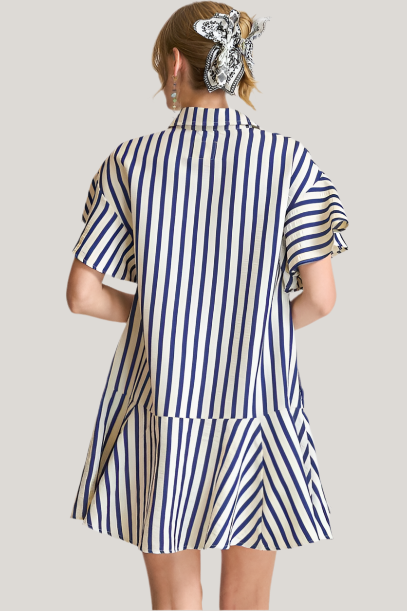 Striped Flounce Shirt Dress