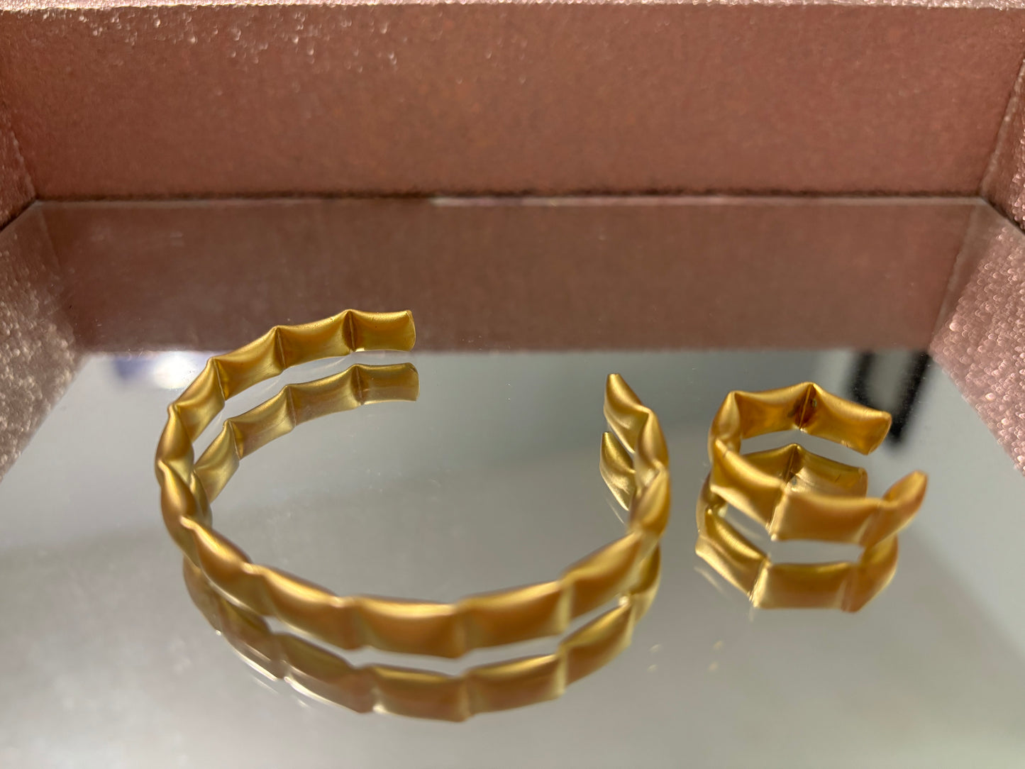 Metallic Matte Gold Bracelet & Ring Set