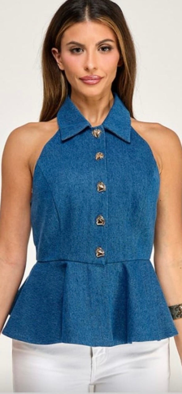 Amara Peplum Denim Top