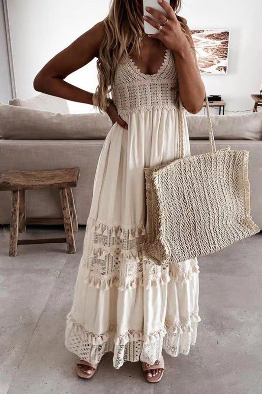 Leas Cream Boho-Chic Maxi Dress
