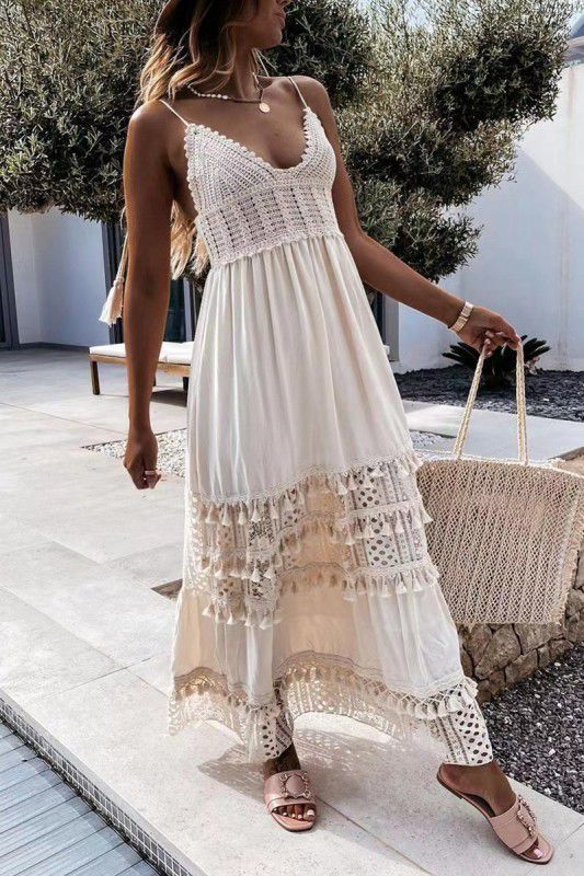 Leas Cream Boho-Chic Maxi Dress