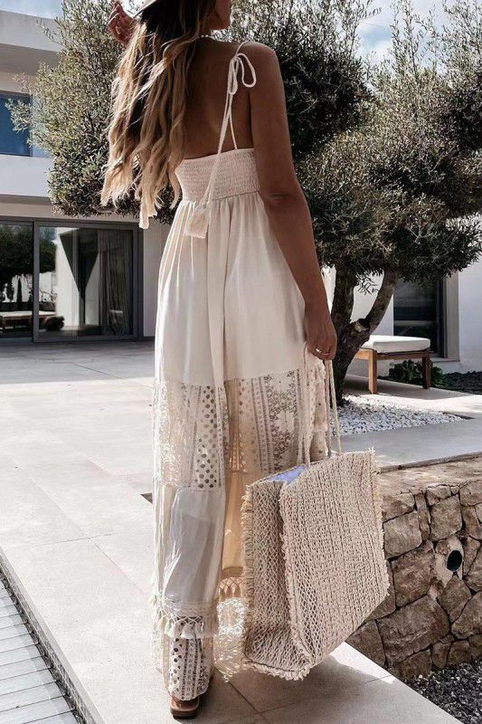 Leas Cream Boho-Chic Maxi Dress