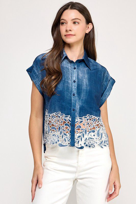 Ivy Washed & Lace Blouse