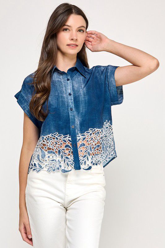 Ivy Washed & Lace Blouse