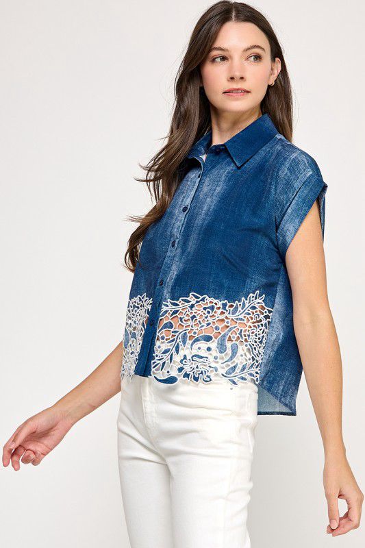 Ivy Washed & Lace Blouse