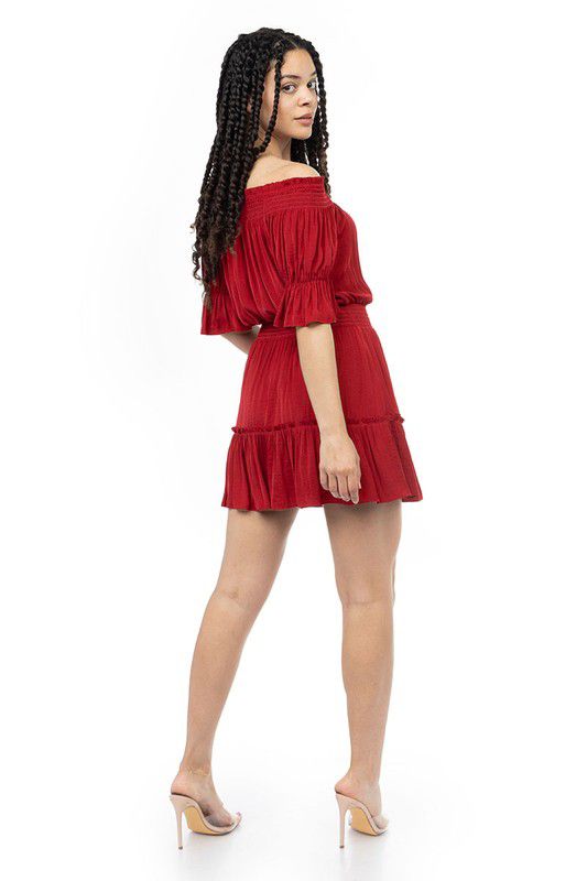 Scarlet Off Shoulder Smocked Short Dress