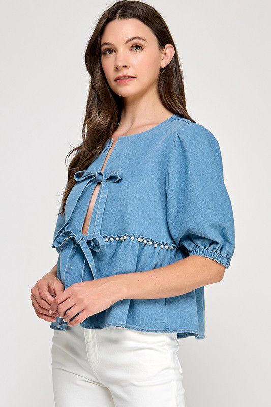 Denim Pearl Blouse