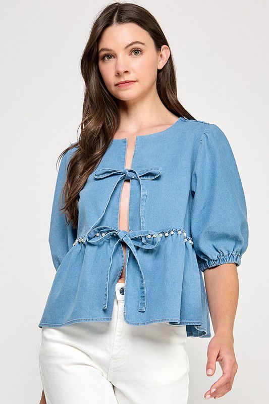 Denim Pearl Blouse