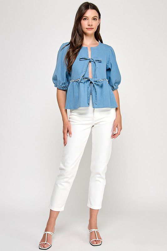 Denim Pearl Blouse