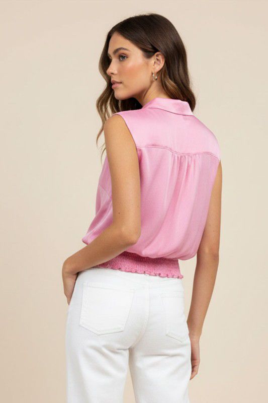 Emilia Wrap Sleeveless Satin Blouse