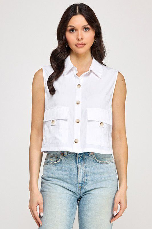 Adrianna Sleeveless Button Down Top