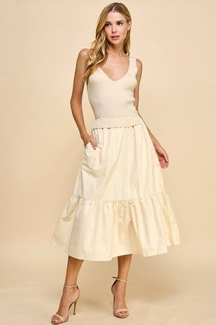 Grace Knit Bodie Ruffle Hem Midi Dress Beige