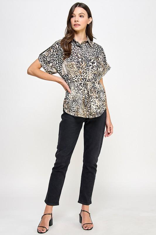 Wild Animal Print Button Blouse