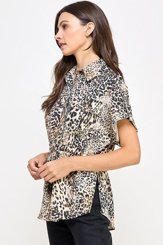 Wild Animal Print Button Blouse