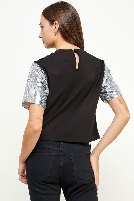 Galaxy Sequin Color Block Short Sleeve Top